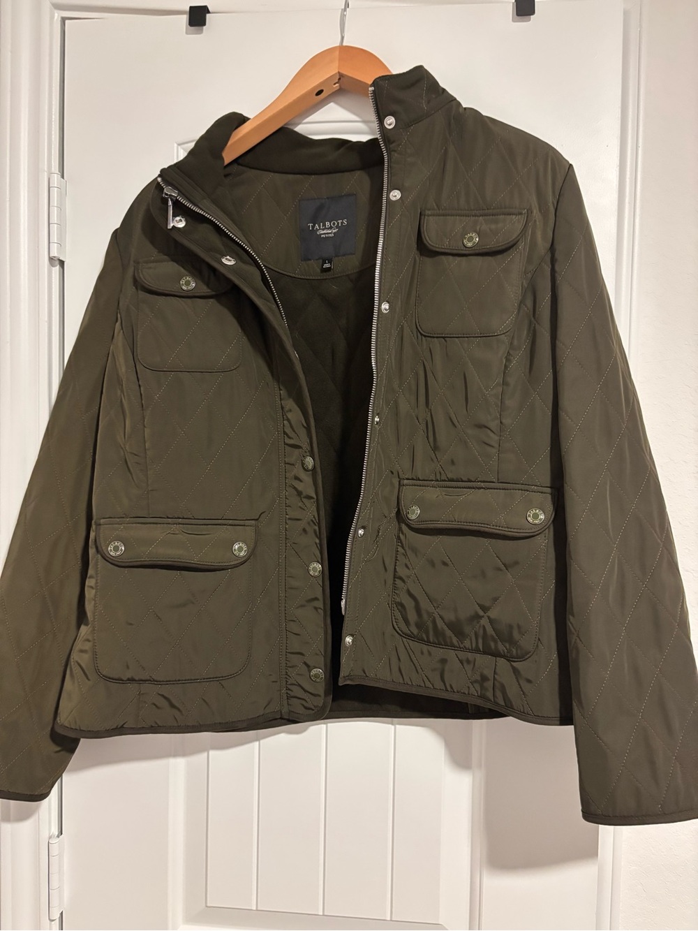 Talbots Army Green Quilted Jacket Large Petite